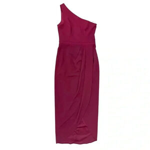 Xscape Size 8 One Shoulder Dress Burgundy Formal Midi Mother Bride Holiday NWOT